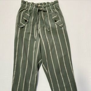 LOFT Sage Green & White Striped Paperbag Waist Pants - XS
